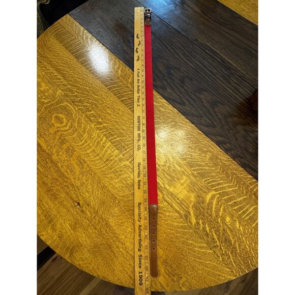 Coach Natural Linen Leather Belt Sz 38 Brick Red used 41” Long Preppy Academic - Picture 8 of 8